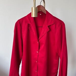 Solid Red Camp Suede Collar Shirt
